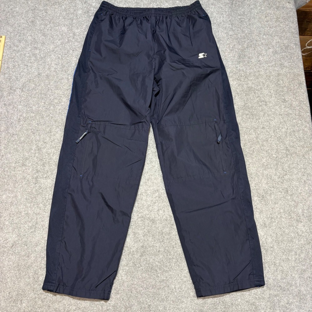 Starter Mens Navy Blue Mesh Lined Track Pants Windbreaker Joggers Large RN 67891